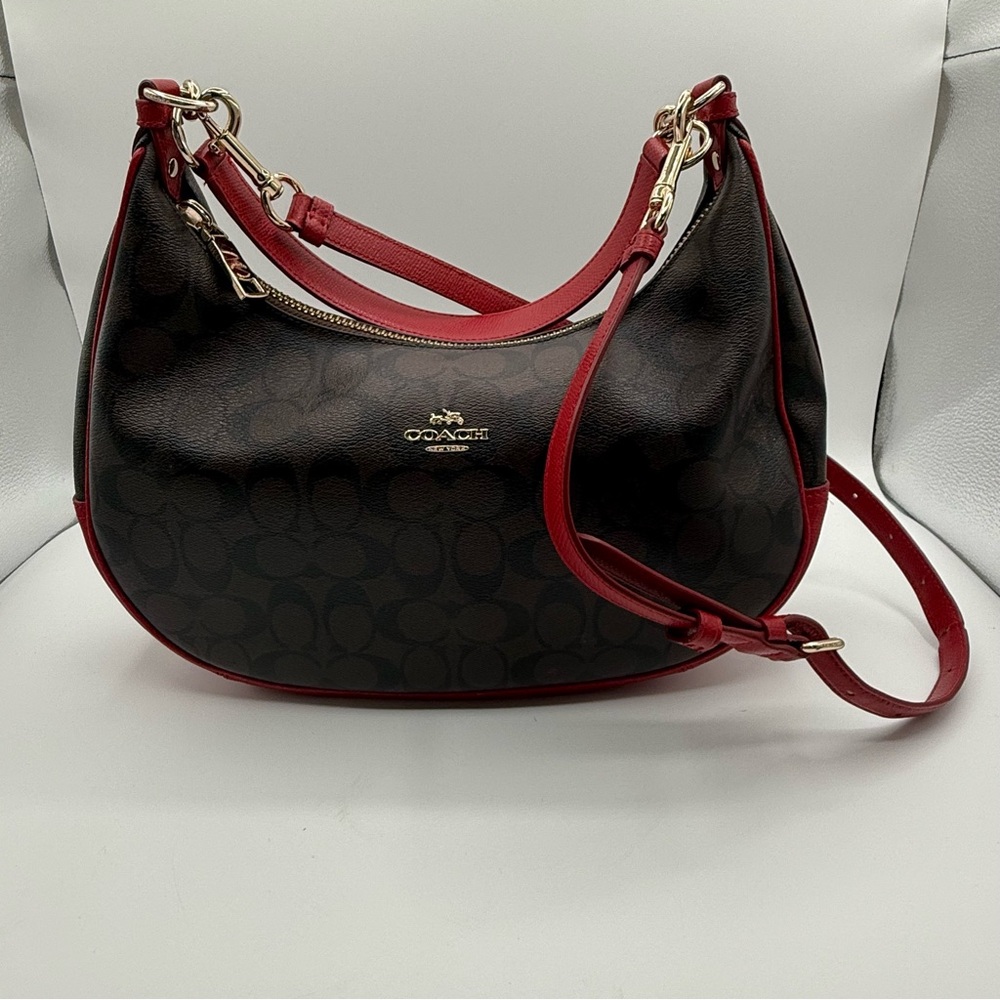 Coach Harley Signature Coated Canvas Hobo Bag F38267 Red Crossbody Shoulder Bag